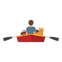 Man in boat after flood icon, flat style vector