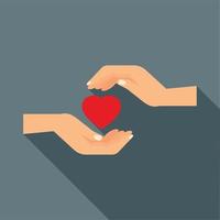 Hands holding heart icon, flat style vector