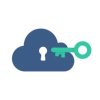 Cloud Computing. The padlock that locks the clouds. The concept of preventing data loss on the network. png