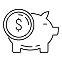 Coin piggy bank icon, outline style vector