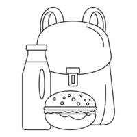 icono de hamburguesa de leche de mochila, estilo de contorno vector