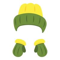 Unisex hat and mittens icon, cartoon style vector