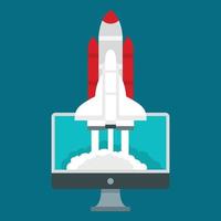 Start up rocket icon, flat style vector