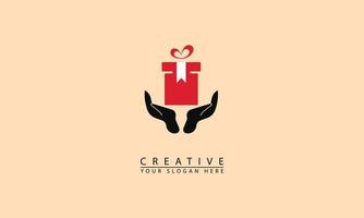 gift and hand logo icon. combination hand and gift box. simple flat vector design. suitable for Christmas celebrations, for children, education, etc.