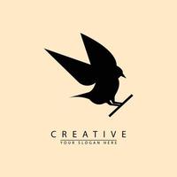 perching bird silhouette icon logo vector