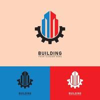 logo icon combination of engine gear and building vector