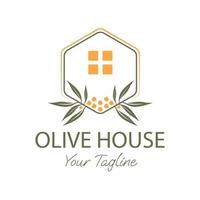 ilustración hexágono planta de olivo diseño casa premium residencial edificio de apartamentos diseño de logotipo vector