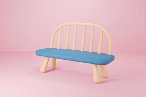 Blue bench in the pink room. 3D mock up. 3D render illustration. photo
