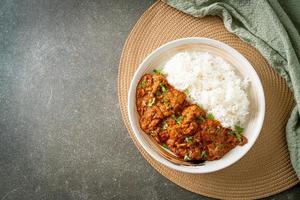 chicken tikka masala with rice on plate photo