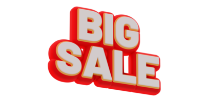 3D Big Sale text banner render. little rotation and bottom to top view. png illustration