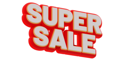 3D Super Sale text banner render. little rotation and bottom to top view. png illustration