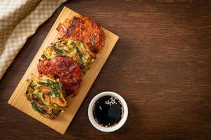 Pajeon or Korean pancake and Korean Kimchi pancake or Kimchijeon on white background photo