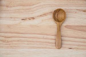 Texture of wooden spoon and table photo