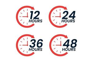 Various time stickers 12 24 36 and 48 hours clock with arrow order delivery service icon vector