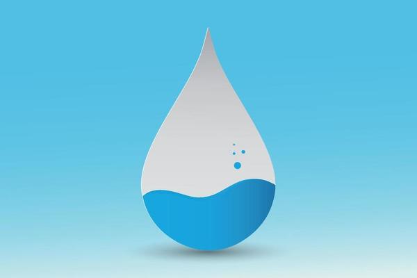 Water drop on blue background, fresh clean blue liquid sign