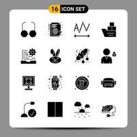 16 Black Icon Pack Glyph Symbols Signs for Responsive designs on white background 16 Icons Set Creative Black Icon vector background