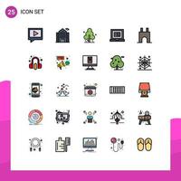 Modern Set of 25 Filled line Flat Colors and symbols such as fortress castle building spring castle laptop Editable Vector Design Elements