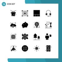 User Interface Pack of 16 Basic Solid Glyphs of ideas potato headphones food data Editable Vector Design Elements