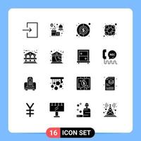 Pack of 16 Modern Solid Glyphs Signs and Symbols for Web Print Media such as bank building architecture accounting safety life Editable Vector Design Elements