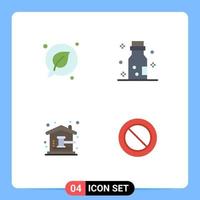 paquete de 4 iconos planos creativos de martillo de subasta de chat salvar peligro elementos de diseño de vector editables para el hogar