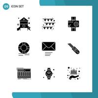 9 Thematic Vector Solid Glyphs and Editable Symbols of ring lifebuoy camera help photo Editable Vector Design Elements