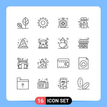 Pictogram Set of 16 Simple Outlines of buoy attention browser shopping shop Editable Vector Design Elements