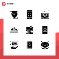 Pack of 9 Universal Glyph Icons for Print Media on White Background Creative Black Icon vector background