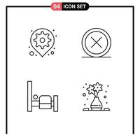 Mobile Interface Line Set of 4 Pictograms of gear remove pin close bedroom Editable Vector Design Elements