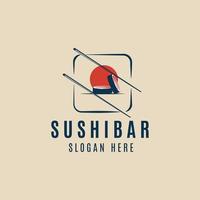 sushi bar comida japonés vintage logo vector ilustración diseño