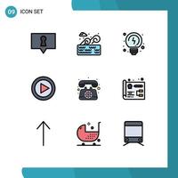 Universal Icon Symbols Group of 9 Modern Filledline Flat Colors of telephone communication solutions player music Editable Vector Design Elements