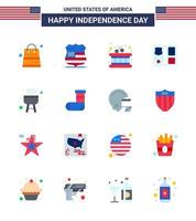 4 de julio estados unidos feliz día de la independencia icono símbolos grupo de 16 pisos modernos de cocinero barbacoa tambor estrella escudo editable día de estados unidos elementos de diseño vectorial vector