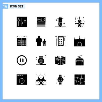 16 Universal Solid Glyphs Set for Web and Mobile Applications book new alcoholic fermentation knot nuclear fusion Editable Vector Design Elements