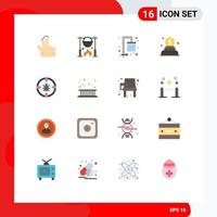 Mobile Interface Flat Color Set of 16 Pictograms of network bug cooking money charity Editable Pack of Creative Vector Design Elements