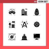 Set of 9 Vector Solid Glyphs on Grid for signal lump office furniture home Editable Vector Design Elements