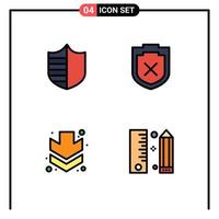 Group of 4 Modern Filledline Flat Colors Set for protection full shield warning design Editable Vector Design Elements