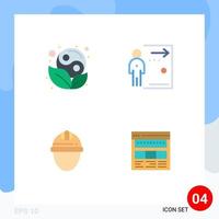 4 iconos planos universales establecidos para aplicaciones web y móviles símbolo cap leaf casco disparado elementos de diseño vectorial editables vector