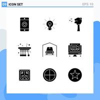 Solid Glyph Pack of 9 Universal Symbols of car garage arbor school pendulum Editable Vector Design Elements