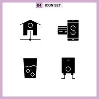 Set of 4 Modern UI Icons Symbols Signs for network done card financial kitchen Editable Vector Design Elements