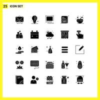 Group of 25 Modern Solid Glyphs Set for drink beach audience vip card Editable Vector Design Elements