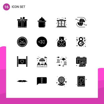Group of 16 Solid Glyphs Signs and Symbols for timepiece family time learning clock communication Editable Vector Design Elements