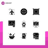 Group of 9 Modern Solid Glyphs Set for market honor game crown image Editable Vector Design Elements