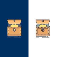 Box chest gold reward treasure Flat Color Icon Vector