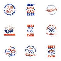 Happy fathers day 9 Blue and red typography set Vector emblems Lettering for greeting cards banners tshirt design You are the best dad Editable Vector Design Elements