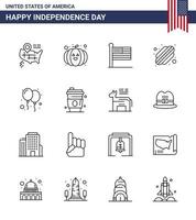 16 Line Signs for USA Independence Day alcohol day united celebrate states Editable USA Day Vector Design Elements
