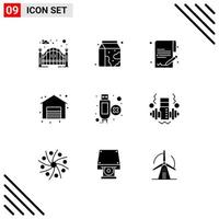 Pack of 9 creative Solid Glyphs of dumbbell extension document cable shopping Editable Vector Design Elements