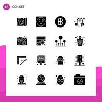 Universal Icon Symbols Group of 16 Modern Solid Glyphs of analysis game thai wheel wireless headset Editable Vector Design Elements