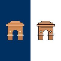 cultura global hinduismo india indio srilanka templo iconos planos y llenos de línea conjunto de iconos vector fondo azul