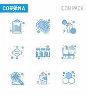 conjunto simple de covid19 protección azul 25 icono del paquete de iconos incluido fracción del paciente covid freno bacterias coronavirus viral 2019nov enfermedad vector elementos de diseño