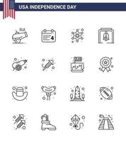 16 USA Line Signs Independence Day Celebration Symbols of canon church bell men christmas bell alert Editable USA Day Vector Design Elements