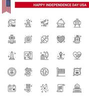 Big Pack of 25 USA Happy Independence Day USA Vector Lines and Editable Symbols of sweet dessert trophy cake party Editable USA Day Vector Design Elements